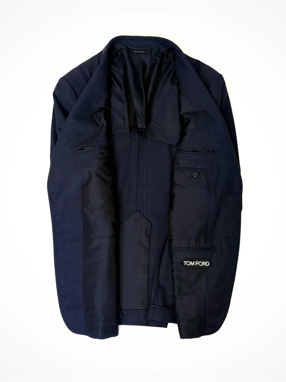 Tom Ford Textured Navy Peak Lapel Blazer | 44